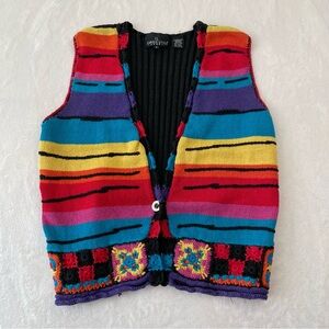 VTG 90s Carole Little Multicolored Floral Crochet Sweater Vest Sz S Y2K Festival